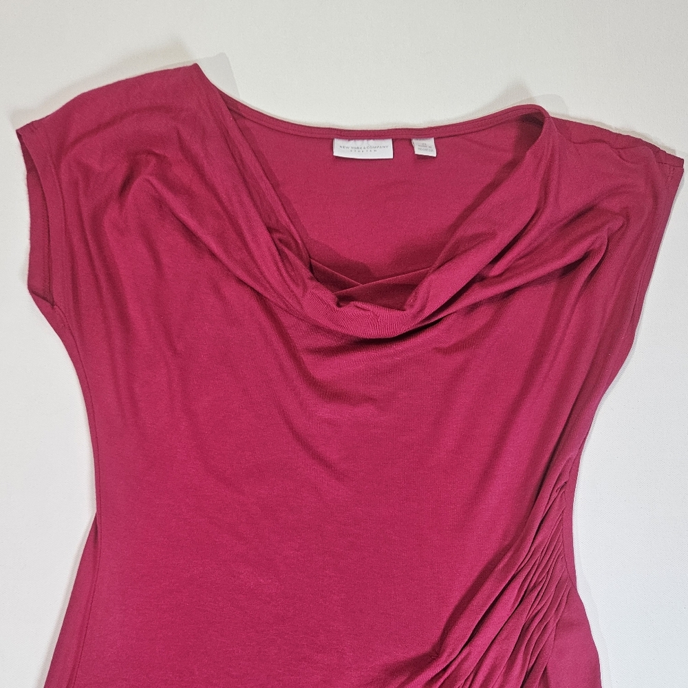 New York & Company Blouse Womens XS Hot Pink Asymmetrical Ruched Side Barbiecore - Picture 6 of 7